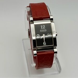 Coach Ladies Watch W514 Stainless Steel Swiss Brick Red Rubber Band New Battery